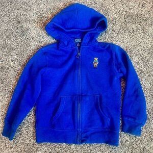 Polo Ralph Lauren Kids Fleece Blue Zip Up Hoodie with Bear Logo. Size 6 Boys
